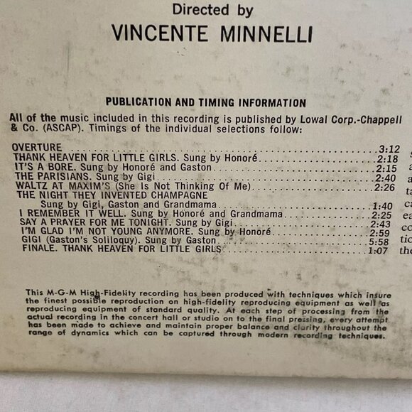 "Gigi" Original Cast Sound Track Album (Vinyl, 1958) MGM E3641 ST VG LP Record - Picture 4 of 12